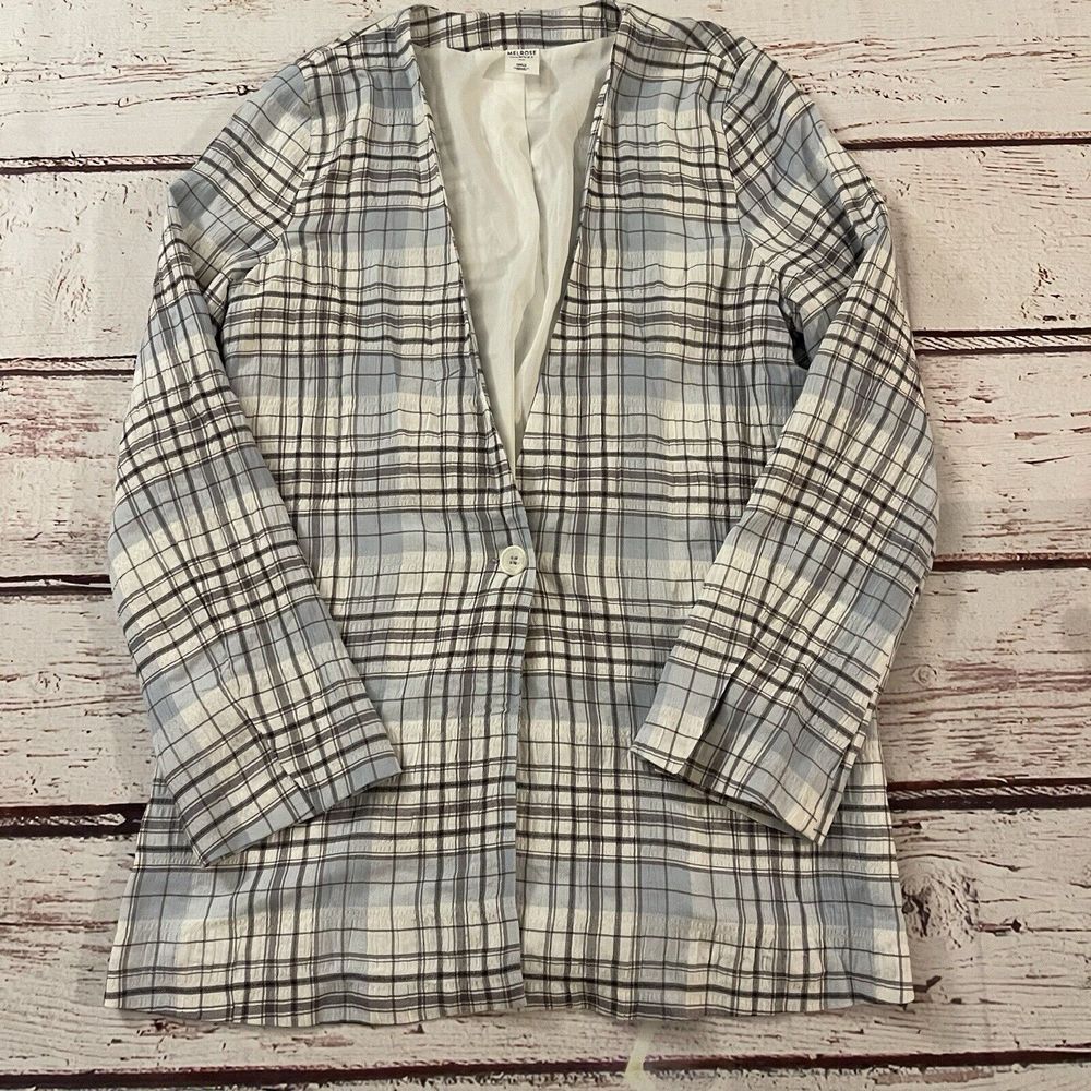 Melrose And Market Women's Blazer EJ3 Ivory Multigriffin Plaid Size XXS